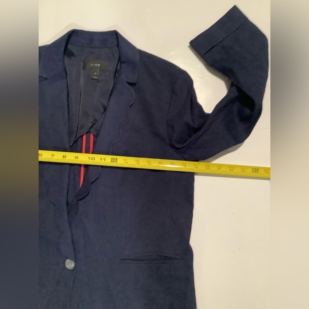 J. Crew Linen Blend Navy Blue Scalloped Lightweight Blazer 6 Academia - Picture 7 of 11